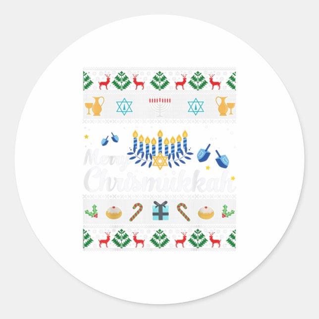 Merry Chrismukkah Happy Hanukkah plus M Classic Round Sticker (Front)