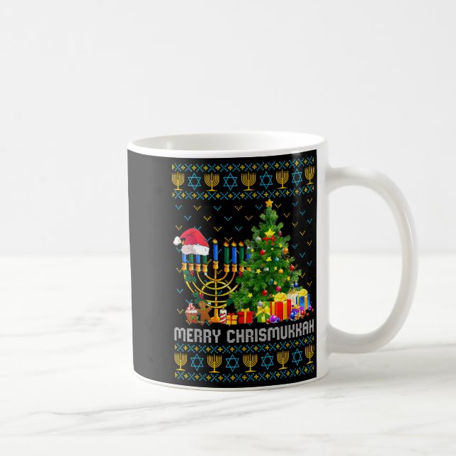 Merry Chrismukkah Happy Hanukkah Ugly Sweater Fami Coffee Mug (Right)