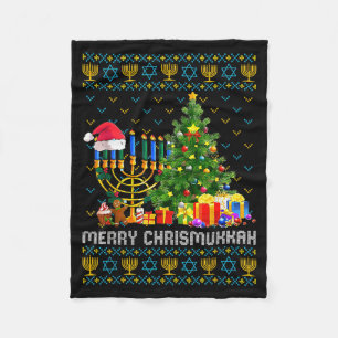 Merry Chrismukkah Happy Hanukkah Ugly Sweater Fami Fleece Blanket