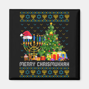 Merry Chrismukkah Happy Hanukkah Ugly Sweater Fami Magnet