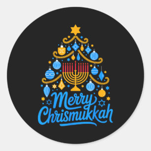 Merry Chrismukkah Holiday Hanukkah Family Matching Classic Round Sticker