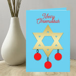 Merry Chrismukkah Interfaith Holiday Card<br><div class="desc">This holiday greeting card combines two holidays Christmas and Hanukkah. The design features the Star of David on a blue background with three red Christmas ornaments hanging from it. The words, "Merry Chrismukkah" appear along the top. This is a great way to celebrate two holidays at once. Copyright Kathy Henis...</div>