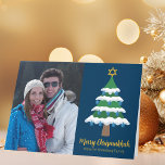 Merry Chrismukkah Jewish Family Christmas Photo Holiday Card<br><div class="desc">This cute Merry Chrismukkah family photo card features a green Christmas tree decorated with blue dreidel ornaments and a gold Jewish Star of David at the top for Hanukkah to combine the 2 holidays for a family that celebrates both.</div>