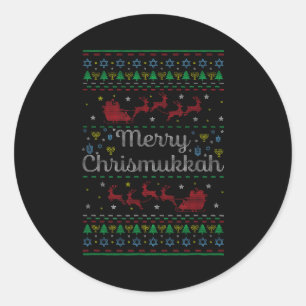 Merry Chrismukkah Jewish Hanukkah Ugly Christmas S Classic Round Sticker