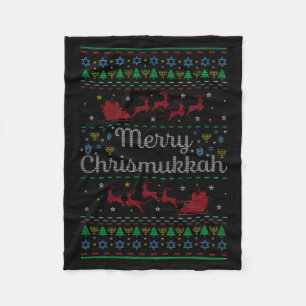 Merry Chrismukkah Jewish Hanukkah Ugly Christmas S Fleece Blanket