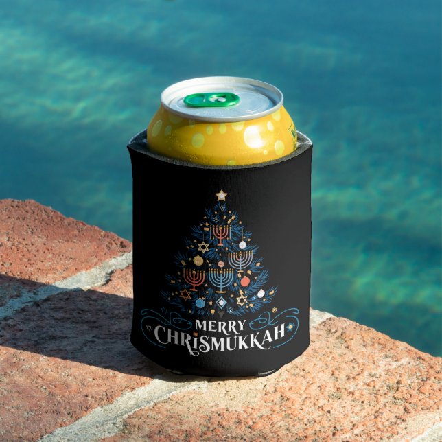 Merry Chrismukkah Jewish Holiday Hanukkah Can Cooler (In Situ Pool)