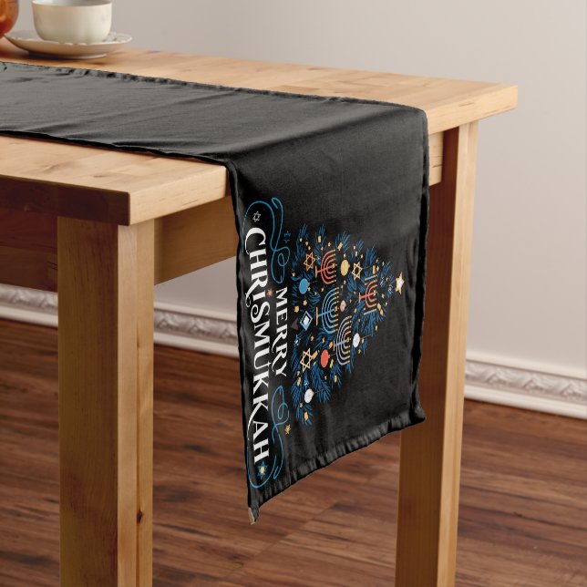 Merry Chrismukkah Jewish Holiday Hanukkah Short Table Runner (In Situ)