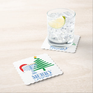 Merry Chrismukkah Party Decor Paper Coaster