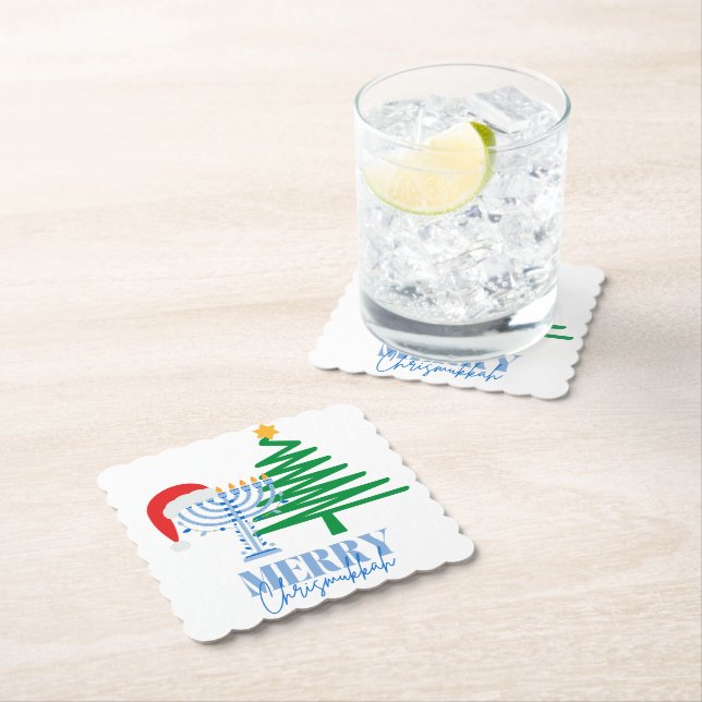 Merry Chrismukkah Party Decor Paper Coaster (Insitu)