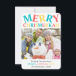 Merry Chrismukkah Photo Peace, Love & Hope Custom<br><div class="desc">Fun pastel blue,  red and yellow Merry Chrismukkah custom photo card with your personalised greeting,  Peace,  Love & Hope and your name in a fun font. Chrismukkah is where people celebrate both Christmas and Hanukkah together. It's a great way to celebrate for interfaith families.</div>