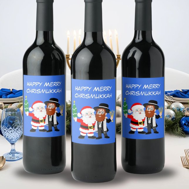 Merry Chrismukkah Santa Meets the Rabbi Party  Wine Label (Creator Uploaded)