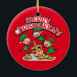 Merry Chrismukkah with Elves and Dreidels Ceramic Tree Decoration<br><div class="desc">It's a true Chrismukkah for 2019! Christmas and Hanukkah fall over the same week! Add these fun interfaith (Hanukkah and Christmas) ornaments to your Chrismukkah celebrations this year. If you celebrate the holidays together, these are a nice touch. This is our design and you won't find it anywhere other than...</div>