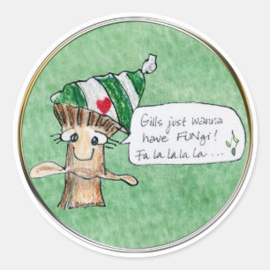Merry ChrisMUSH Cartoon Mushroom Classic Round Sticker