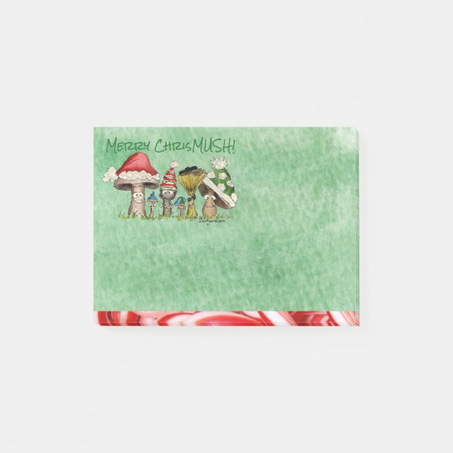 Merry ChrisMUSH Cartoon Mushrooms Post-it Notes (Front)