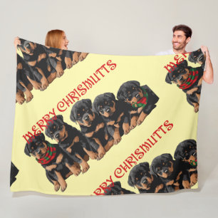 Merry Chrismutts Christmas Holiday Puppies Festive Fleece Blanket