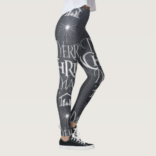 Merry Christ Mas Chalkboard Christmas Calligraphy Leggings