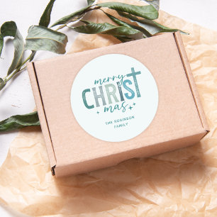 Merry Christ mas Christian Boho Family Name Classic Round Sticker