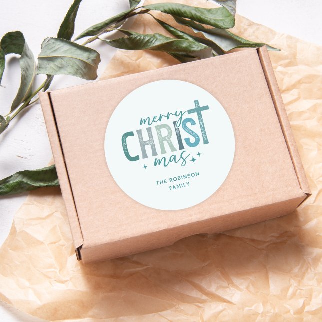 Merry Christ mas Christian Boho Family Name Classic Round Sticker (Creator Uploaded)