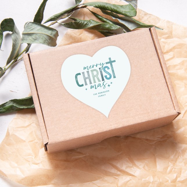Merry Christ mas Christian Boho Family Name Heart Sticker (Creator Uploaded)