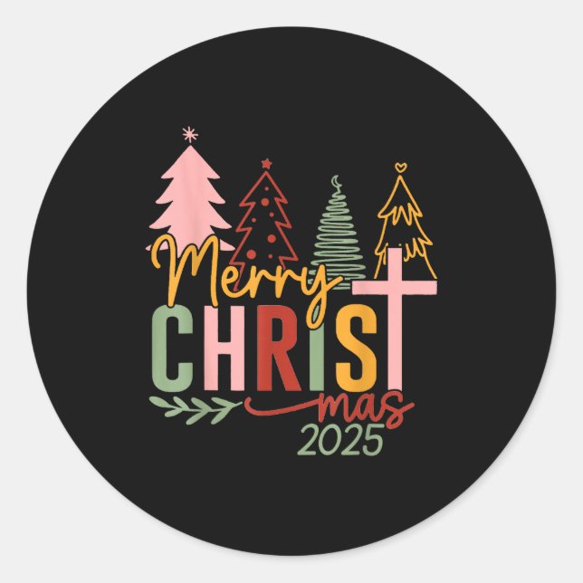 Merry Christ Mas Christian Christmas 2025 Family P Classic Round Sticker (Front)