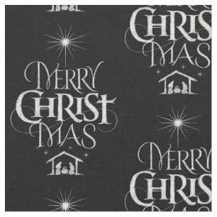 Merry Christ Mas Christian Christmas Black Chalk Fabric