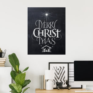 Merry Christ Mas Christian Christmas Black Chalk Poster