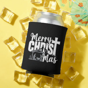 Merry Christ Mas Christian Christmas Jesus Family Can Cooler