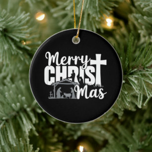 Merry Christ Mas Christian Christmas Jesus Family  Ceramic Tree Decoration