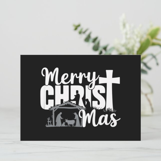 Merry Christ Mas Christian Christmas Jesus Family  Holiday Card (Standing Front)