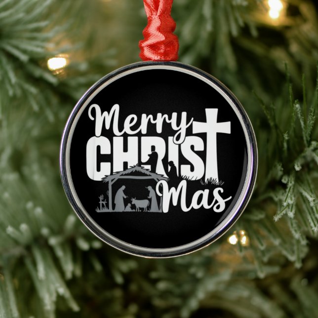Merry Christ Mas Christian Christmas Jesus Family  Metal Tree Decoration (Tree)