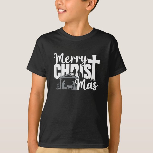 Merry Christ Mas Christian Christmas Jesus Family  T-Shirt (Front)