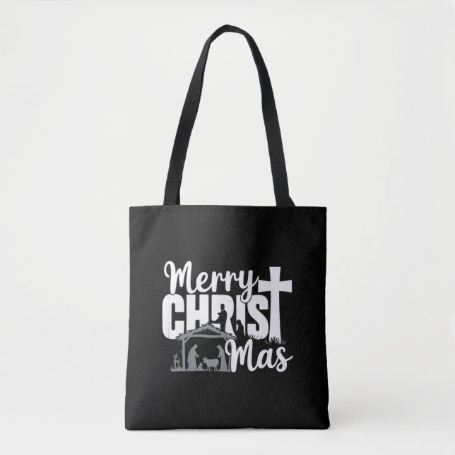 Merry Christ Mas Christian Christmas Jesus Family  Tote Bag (Front)