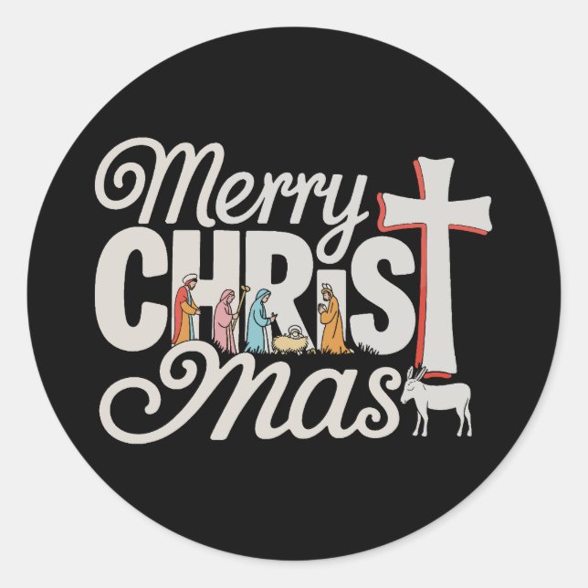 Merry Christ Mas Christian Christmas Jesus Xmas Classic Round Sticker (Front)