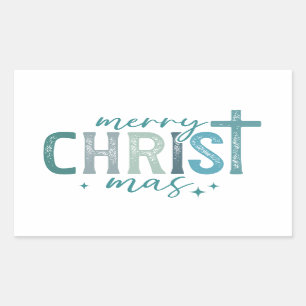Merry Christ mas Christian Religious Bold Green Rectangular Sticker