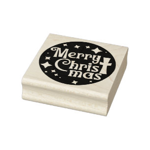 Merry Christ Mas Christmas Square Wood Rubber Stamp
