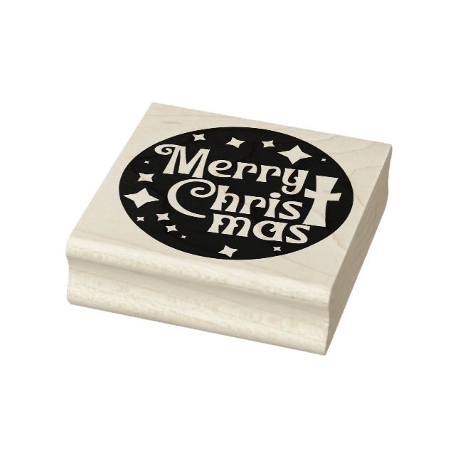 Merry Christ Mas Christmas Square Wood Rubber Stamp (Stamp)