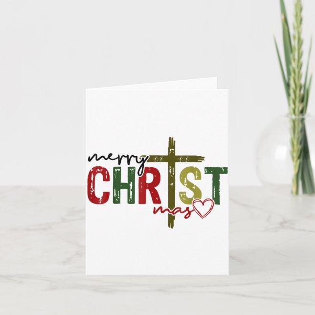 Merry Christ Mas Faith Cross Religious Christmas Q Card (Front)