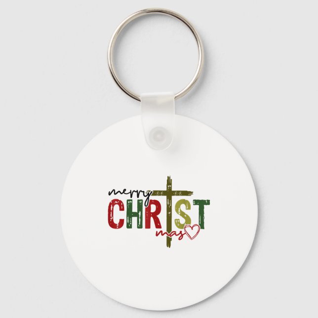 Merry Christ Mas Faith Cross Religious Christmas Q Key Ring (Front)