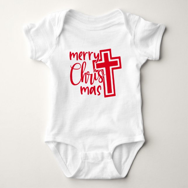 Merry Christ-mas with Cross Baby Bodysuit (Front)