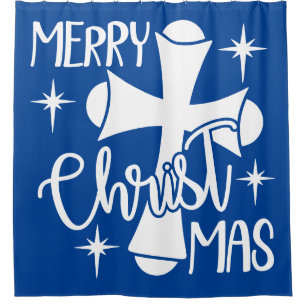 Merry Christ-mas with Cross Shower Curtain