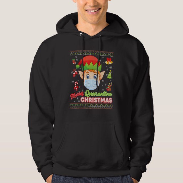 Merry Christ Mask Santa Elf Face Mask Christmas Ug Hoodie (Front)