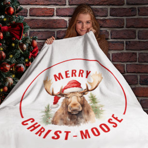 Merry Christ-moose Funny Christmas Moose Fleece Blanket