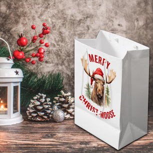 Merry Christ-moose Funny Christmas Moose Medium Gift Bag