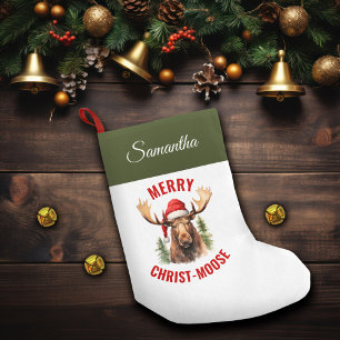 Merry Christ-moose Funny Christmas Moose Small Christmas Stocking