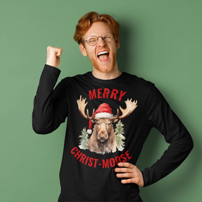 Merry Christ-moose Funny Christmas Moose T-Shirt (Creator Uploaded)