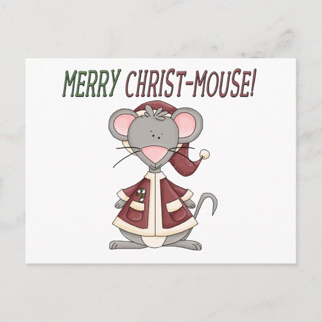 Merry Christ-Mouse T-shirts and Gifts Holiday Postcard (Front)