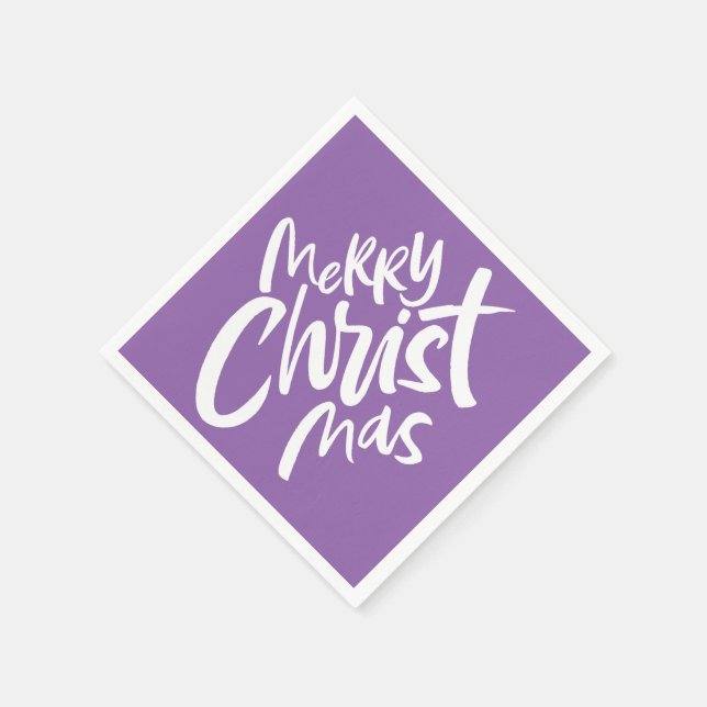 Merry Christian Christmas Lettering Religious Purp Napkin (Corner)