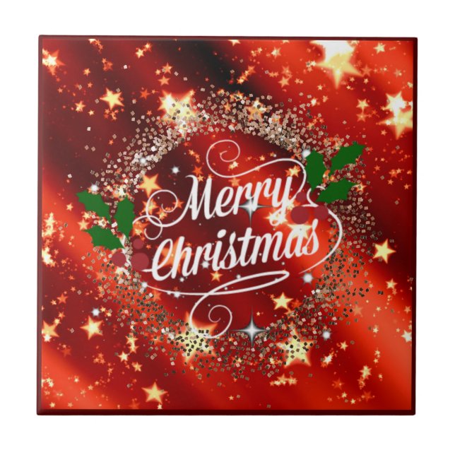   Merry Christmans, glitter and shine, Tile (Front)