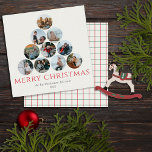 Merry Christmas 10 Photo Square Red Green Card<br><div class="desc">Can't pick just one or two of your favourite family photos? These large 5.25" x 5.25" flat holiday greeting cards feature placeholders for 10 of your favourite photos, family name and year. The photos are all round in shape, arranged in the shape of a Christmas tree. The greeting, “Merry Christmas,...</div>