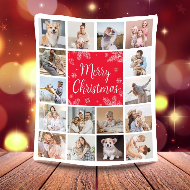 Merry Christmas 16 Photo Collage Family Fleece Blanket (Creator Uploaded)
